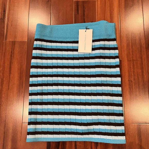 New NWT Faithfull The Brand Naja Blue Striped Skirt Stretch Rib Knit Mini Sz S - Picture 1 of 9